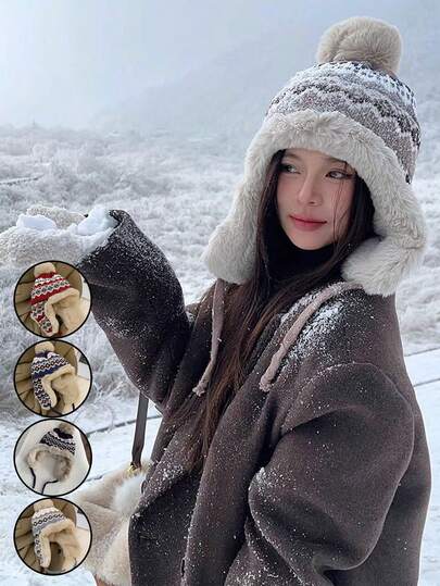 1 pieza Gorro deportivo de peluche grueso, para otoño/invierno, con patrón de diamantes, gorro de trampero cálido y cómodo para ciclismo al aire libre a prueba de frío, disponible en negro, azul, burdeos