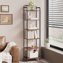 HEXCELEN Bookshelf, Shelf, Standing Shelf, Narrow Bookcase, Industrial Corner Shelf, Slim Shelf For Home Office, Living Room, Bedroom, Kitchen, 6 Tiers Vintage Brown-Black - màu đen - Xem 2