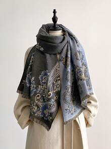 1pc Elegant Floral & Plant Pattern Jacquard Faux Cashmere Warm Scarf/Wrap, Versatile For Women In Autumn/Winter, Suitable For Daily Matching And Decoration