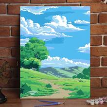 1 Set Blue Plant Landscape Stylish DIY Digital Oil Painting Kit, Minimalist & Beautiful, Simple & Fun Adult Digital Oil Painting, Holiday Gift, Home Handmade Oil Painting, Wall Decor - Multicolor - View 1