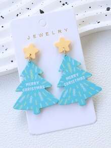 1 Pair Christmas Acrylic Candy Color Enamel Christmas Tree Earrings, Cute Five-Pointed Star MERRY CHRISTMAS Printed Earrings, Fun Holiday Party Gift Ear Pendants - Christmas Tree - View 4
