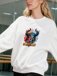 Overlord Hoodless Sweathoodless Sweatshirt, Anime Hoodless Sweathoodless Sweatshirt, Anime Graphic Hoodless Sweatshirts, Gift For Him, Gift For Her, Ainz Hoodless Sweathoodless Sweatshirt, Skeleton Knighhoodless Sweahoodless Sweathoodless Sweathoodless Sweatshirt, Necromancer Hoodless Sweathoodless Sweatshirt - 白色 - 查看 2