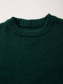 Men's Slim Fit Street Style Solid Color Long Sleeve Sweater, Casual Crew Neck Pullover, Lightweight Polyester Knit Top, Suitable For Spring, Autumn, Winter - Dark Green - View 7