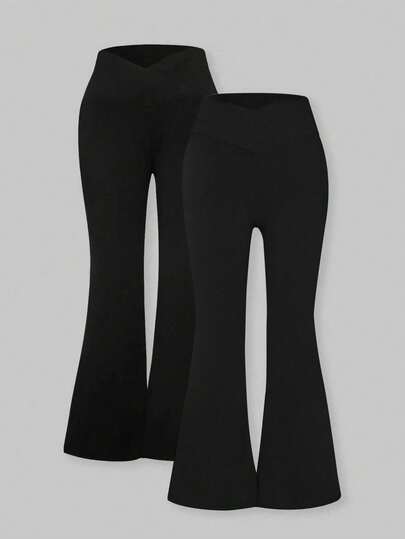 2条装女童纯色休闲高腰裤，舒适透气