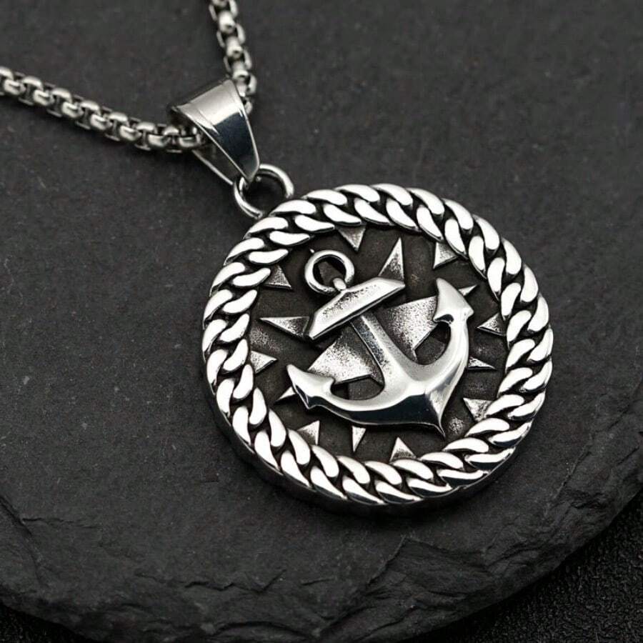 Collar vikingo retro para hombre, colgante de ancla vikinga de moda, cadena de ropa hip hop, accesorios de joyería