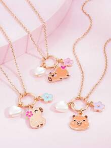 1pc Cute Girl's Zinc Alloy Capybara & Heart Pendant Necklace - one-size - View 4