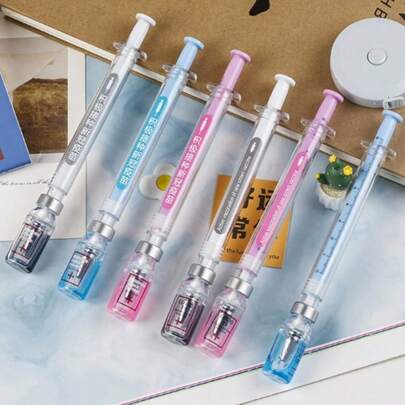 4pcs Random Color Syringe Shaped Gel Pens, Novel & Fun Pressure Relief Ballpoint Pens, Suitable For Nurses, Doctors, Students Back To School Writing Tools