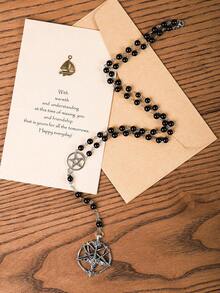 Gothic Baphomet Necklace, Pentagram Necklace, Long Bead Rosary Necklace, Goth Necklace, Halloween Christmas New Year Jewelry Gift For Women, Men2025 - 1 - Xem 3