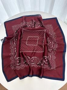 1pc Women's Luxury Chain Print Bandana Scarf, 70*70cm, Spring Accessory Suitable For Daily Wear For Dress - Burgundy - View 2
