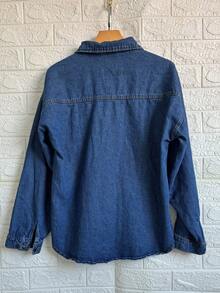 Famininas Drop Shoulder Denim Jacket - 深色水洗藍8433# - 查看 3