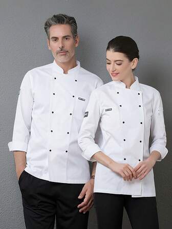 New Men's Long Sleeve Chef Uniform With Double-Breasted Design, Suitable For Hotel Kitchens, Coffee Shops, Cafes, Burger Restaurants And Catering Industry