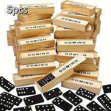 1/2/5 Sets, 28pcs Checkerboard Game, Domino Tile Game Set, Push And Pull Fun Tabletop Domino Toy, Suitable For Outdoor Camping And Travel, Wooden Box Packed Black Domino Chessboard Game, Durable And Easy To Store, Reusable, Various Playing Methods, Classic Tabletop Game, Applicable For Game Night, Chess Room, Singles Party - Multicolor - View 9