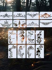 16pcs/Set Reusable Face Painting Stencils, Suitable For Makeup, Parties And Festivals - Flexible Patterns Applicable To Wood, Canvas, Paper, Fabric And More Materials - Multicolor - View 1