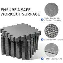 LÍMITE-MX Tapete para Ejercicio con Cuadros de Entrelazado de Espuma EVA, Tapete para Crossfit,Color Negro 12 Piezas de 30 x 30, Espesor de 12mm.(Gray) - Tipo 1 - Ver 4