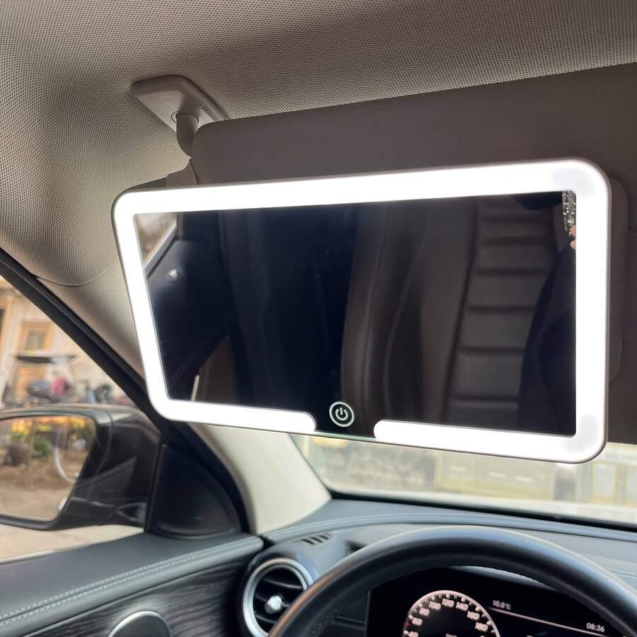 USB Charging Car Sun Visor Vanity Mirror With LED Light, Shatterproof Interior Accessory