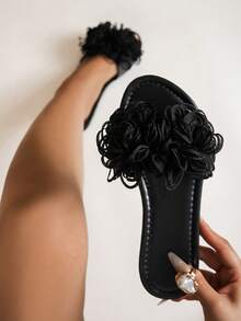 Dép xỏ ngón đế bằng cho nữ, thiết kế nơ, đế mềm, nhẹ, thoáng khí, dép đi biển thông thường cho mùa hè - màu đen - Xem 4