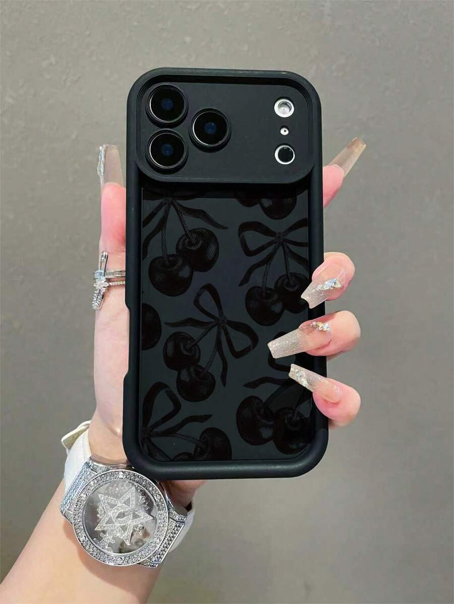 Funda de teléfono de TPU suave con estampado de lazo y cereza, resistente a golpes, cobertura completa, compatible con iPhone 17/17 Air/17 Pro/17 Pro Max/16/16 Plus/16 Pro/16 Pro Max/15/14 Plus/13/12/11 y S26/S26 Plus/S26 Ultra/S25/S25 Plus/S25 Ultra/S24/S23/S22/S21/A55/A15/A56/A52 [Versión internacional], Versión internacional, no la versión nacional, regalo de cumpleaños de primavera - Negro - Ver 1