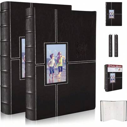 Betco Paquete de 2 Albumes Fotográficos, Encuadernados y Cosidos a Mano.Capacidad para 600 Fotos (300 por Álbum).Tapa Dura en Color Negro. WWUM