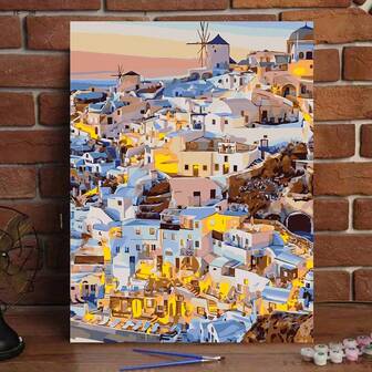 1pc DIY Digital Oil Painting Kit - City Landscape Oil Painting Art Set With Brushes And Paints, Ideal For Stress Relief, Painting By Numbers, Handmade Wall Decor, Artwork, Beginner Painting, Perfect Gift For Friends