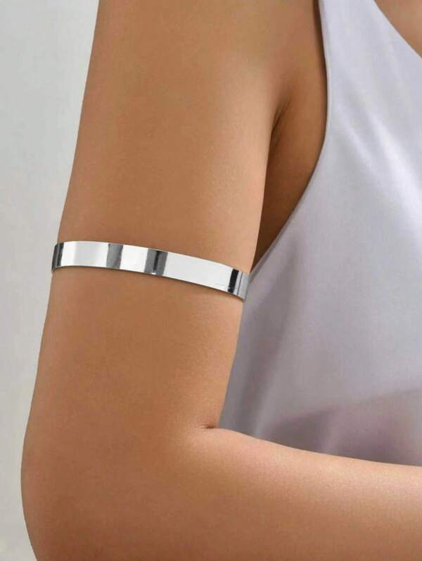 ​1 Pc Minimalist Silver Arm Cuff, Modern Armband Jewelry, Versatile Fashion Statement