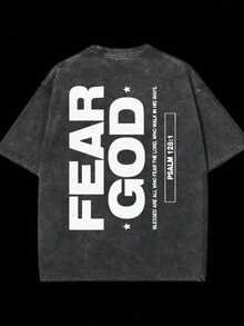 20261 PCS Retro Religious "Fear God" Graphic Tee: Featuring Distressed Vintage Finish, Bold Front & Back Letter Print With "FEAR GOD" Phrase, Inspirational Religious Text From Psalm 128:1, Perfect For Infusing Spiritual, Nostalgic Vibes Into Fits During Easter Celebrations, Church Events, Or Daily Wear, Christmas & Halloween & Thanksgiving Day & Valentine's Day & Pride & Father's Day & Easter & Mother's Day & New Year & Spring Festival, Men's Round Neck Printed Short Sleeve Casual Everyday T-Shirt, They Are Excellent Gifts For Friends And Family, 100% Cotton T-Shirts Feature, A Yhful And Fashionable Design, Graphic Tees Men, Graphic Tees Women, Cachorro Feliz, Back To SchoolLoose And Comfortable,Casual And Easy-Goin,High-Quality Wax Printed Cotton Retro FashionBrand T-Shirt, Men's T-Shirt, Beach Must-Have, Men's Summer T-Shirt, Holiday Gift, - 黑色 - 查看 4