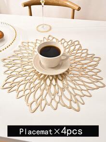 4pcs Gold Hollow Flower Shaped Pvc Placemats, Washable, Easy To Clean, Wipeable, Non-slip, Heat Resistant, For Dining Table, Holiday, Wedding, Party And Festival Decoration - Gold - View 9