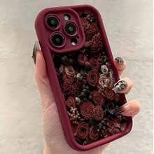 TPU材质防震复古玫瑰花图案手机壳，兼容 16 Pro Max、16 Pro、11 Pro Max、15、14 Plus、13、12、16、XS Max、15 Pro、XR、15 Pro Max、14、13 Pro、12 Pro Max，柔软保护套，兼容三星系列，春季礼物，国际版，非国内版 - 彩色 - 查看 2