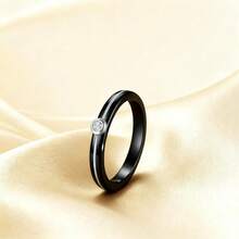 6mm White/Black Ceramic Rings Plus Cubic Zirconia For Women Comfort Fit Engagement Wedding Band Size 5-122025 - 4mm Line Black+Silver - View 7