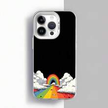 Rainbow And Clouds Phone Cover, Black, Rainbow Road Print With White Clouds And Starry Sky, Ideal For Daily Use And Youth Style Going Out With Fashionable Phones - Black - View 3