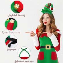 Delantal navideño con gorro decorativo, disfraz de cocina festivo para hombres y mujeres, delantal con estampado de Papá Noel con 2 bolsillos, delantal de cocina, delantal de tela navideña, adecuado para adolescentes y adultos, talla única