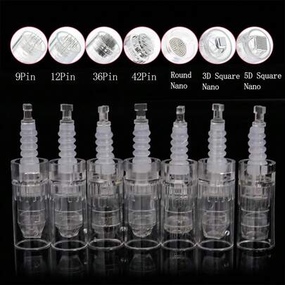 10 st. ersättningsnålpatroner för engångsnålar, 9-stifts/12-stifts/36-stifts/42-stifts/runda nanobajonettformade mikronålspetsar, passar till MYM/M5/M7/N2/A6/A1/E30, vita blå, individuellt förseglade påsar