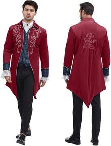 Men's Steampunk Gothic Medieval Vintage Jacket For Halloween - 紅色 - 查看 7