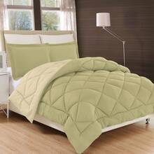 Elegant Comfort All Season Ultra Soft 3pcs Reversible Diamond Stitched Comforter Set, Down Alternative Breathable And Comfortable Quilt Luxury Hotel Quality 3 Piece Full/Queen, King/California King And Twin/Twin XL Size Bed Includes 1 Comforter And 2 Pillowcases Bedding Set, Christmas Decorations Gifts, Cozy Winter Styles, Holiday Décor - 鼠尾草/奶油色 - 查看 3