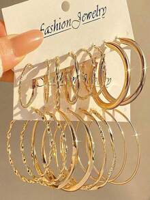 16Pcs Minimalist Metal Twist Hoop Earrings For Women - Daily/Party/Beach Jewelry Fashion Statement Accessories - 金子 - 查看 13