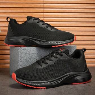 New Mesh Sneakers, Versatile Lightweight Non-Slip Soft Sole Black Running Shoes, Solid Color Casual Outdoor Fitness Couple Shoes