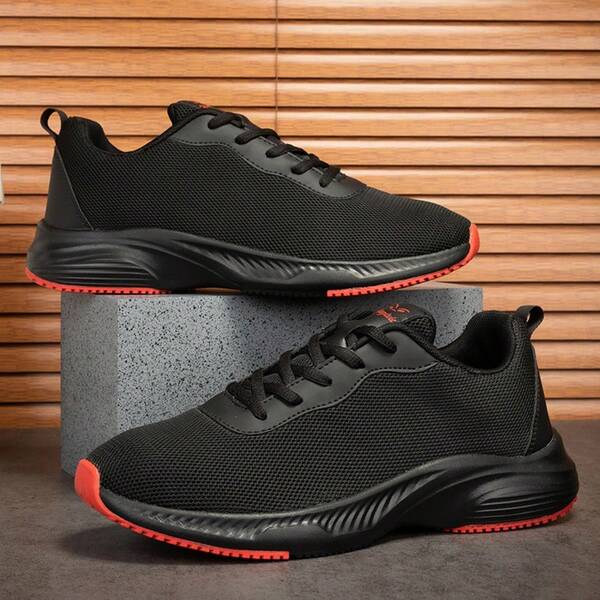 Neue Mesh-Sneaker, vielseitige leichte rutschfeste Softsohlenschuhe, schwarze Laufschuhe, einfarbige lässige Outdoor-Fitness-Paarschuhe