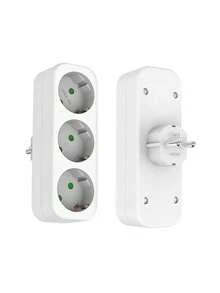 Toma de corriente europea, 3 salidas, adaptador estándar europeo, toma de corriente de expansión, extensión de enchufe de 2 pines, adaptador convertidor de CA para el hogar - Blanco - Ver 8
