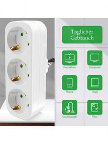Toma de corriente europea, 3 salidas, adaptador estándar europeo, toma de corriente de expansión, extensión de enchufe de 2 pines, adaptador convertidor de CA para el hogar - Blanco - Ver 6