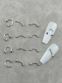 24件/包 金属美甲穿孔装饰品，朋克风美甲饰品，美甲用品 - 銀色 - 查看 4