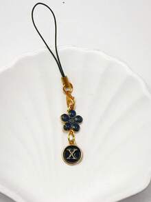 1pc Metallic Heart & Alphabet Letter A-Z Charm Phone Pendant - Black - View 65