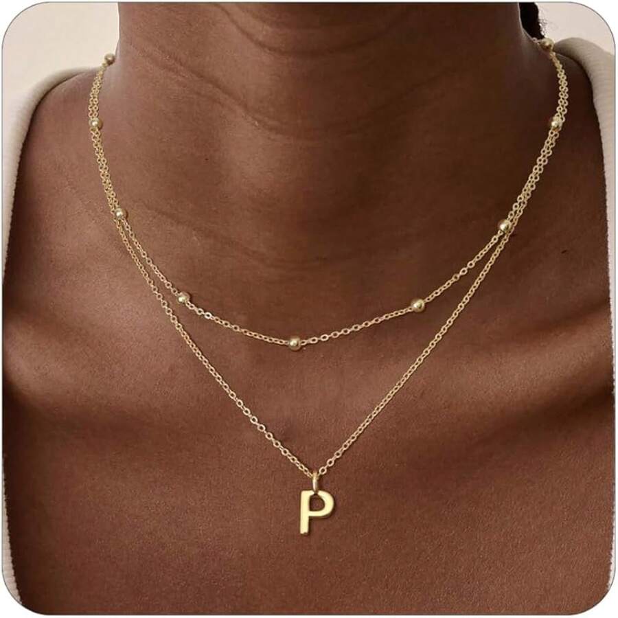 Initial Necklaces For Women 14k Gold Plated Dainty Layered A-Z Letter Pendant Necklaces For Women Personalized Name Necklace Gold Jewelry Gifts Fashion Accessories2025 - p - 查看 1