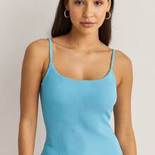 Kit 3 Women's Suplex Ribbed Tank Top With Thin Straps, Ribbed Blouse, Summer Stylish, Fashion Blogger Colors, Summer - 藍色/白色/粉紅色 - 查看 3