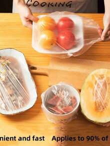 200pcs Disposable Plastic Food Wrap, Elastic & Self-Sealing Design To Keep Leftover Food Fresh, Suitable For Covering Bowls And Plates, Household Use - Multicolor - View 5