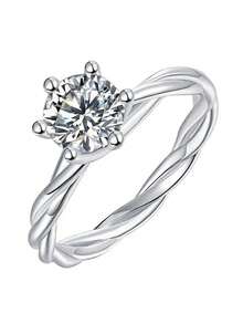 1pc S925 Silver Moissanite Ring, 1CT Round Moissanite Ring, VVS1 Clarity, Round Cut, With GRA Certificate And Gift Box