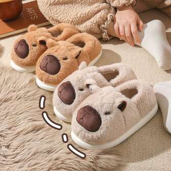 1Pair Plush Capybara Slippers Closed Toe Slippers Cute Slip-On House Shoes Comfortable Furry Walking Shoes Non-Slip For Indoor Bedroom