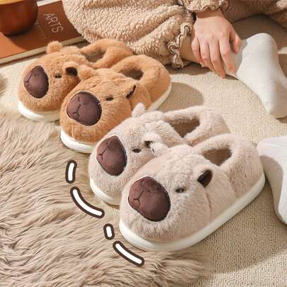 1Pair Plush Capybara Slippers Closed Toe Slippers Cute Slip-On House Shoes Comfortable Furry Walking Shoes Non-Slip For Indoor Bedroom