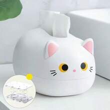 塑料可爱猫咪形状纸巾盒，卡通纸巾盒盖，可爱黑白猫咪纸巾盒，方便清洁桌面，塑料收纳盒，居家日常桌面纸巾收纳盒，适用于浴室、客厅、办公室、厨房等家居装饰，圣诞礼物 - 彩色 - 查看 7