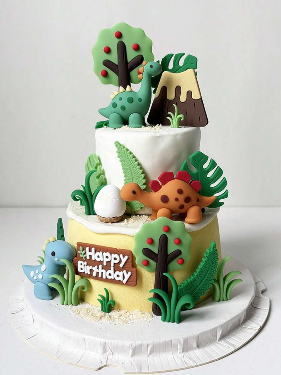 1pc Dinosaur Forest Fruit Tree Cake Topper, Birthday Party Decoration, Cake Insert, Suitable For Birthday Party Decoration