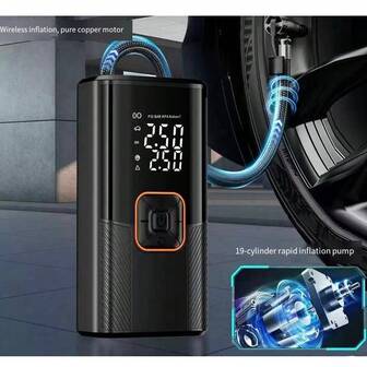 Pompa gonfiatore portatile per pneumatici, design senza fili con luce LED, gonfiaggio rapido, fornito con vari ugelli adattatori. Adatto per auto, motocicli, biciclette, palloni da basket, ecc.