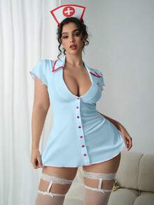cimmuovere Plus Size Women's Sexy Revealing Low-Cut Sweet Sheer Cosplay Nurse Dress For Party - Baby Blue - View 1
